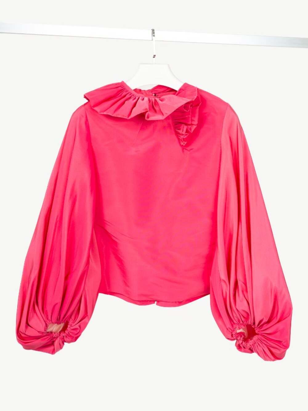Greta Constantine Ofelia Pink Silk-Taffeta Ruffle Blouse